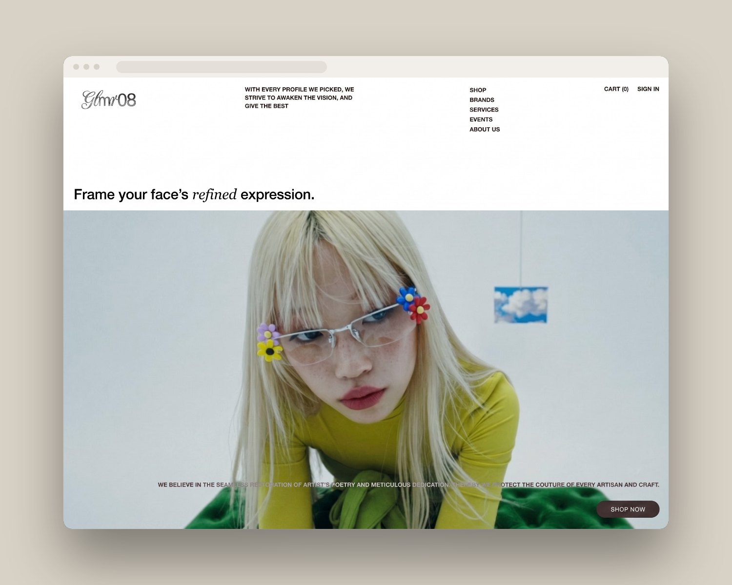 Muse, a fashion editorial website style, in a browser window