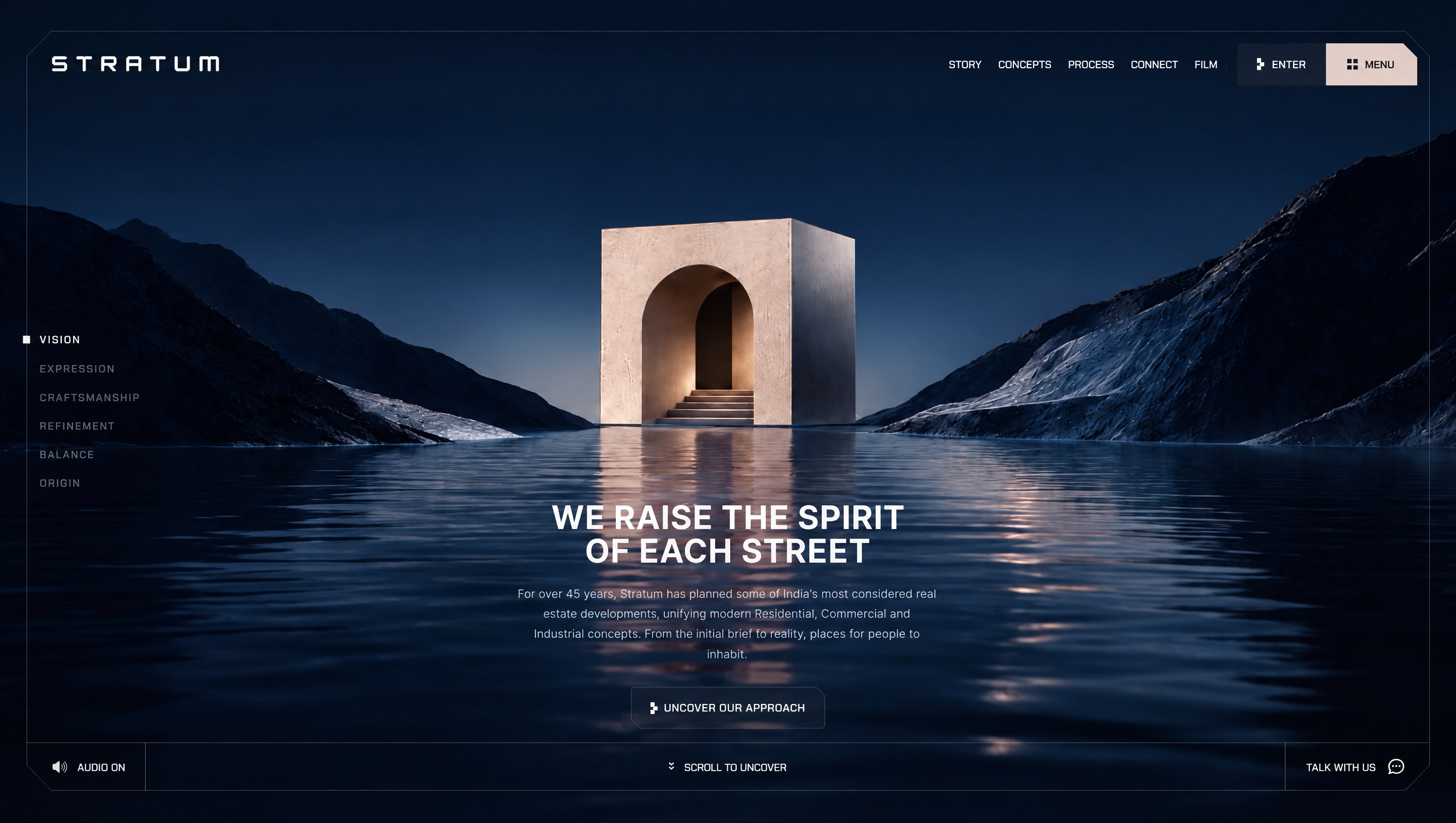 Monolith, a calm architectural website style shown in a browser window