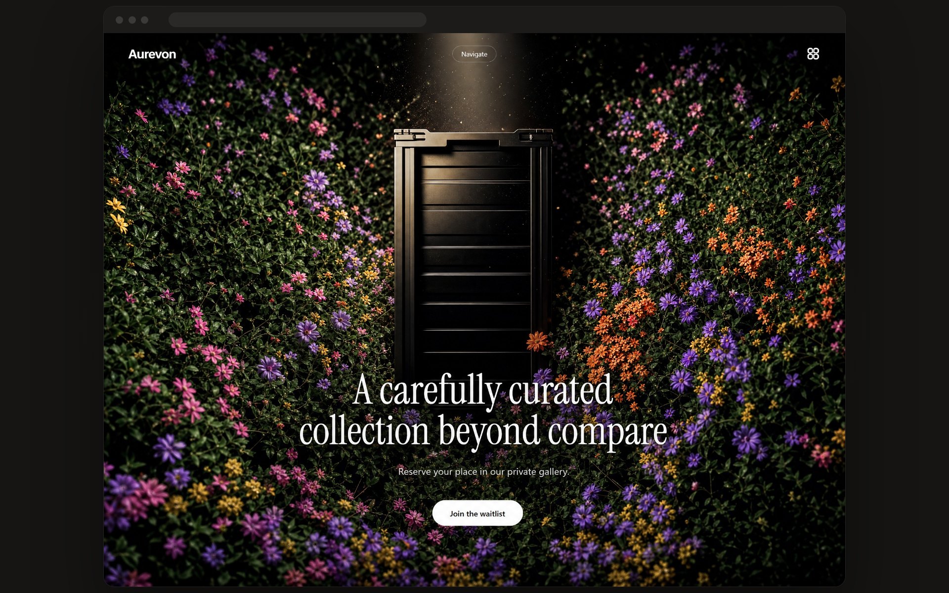 Bloom, a lush editorial website style, in a browser window