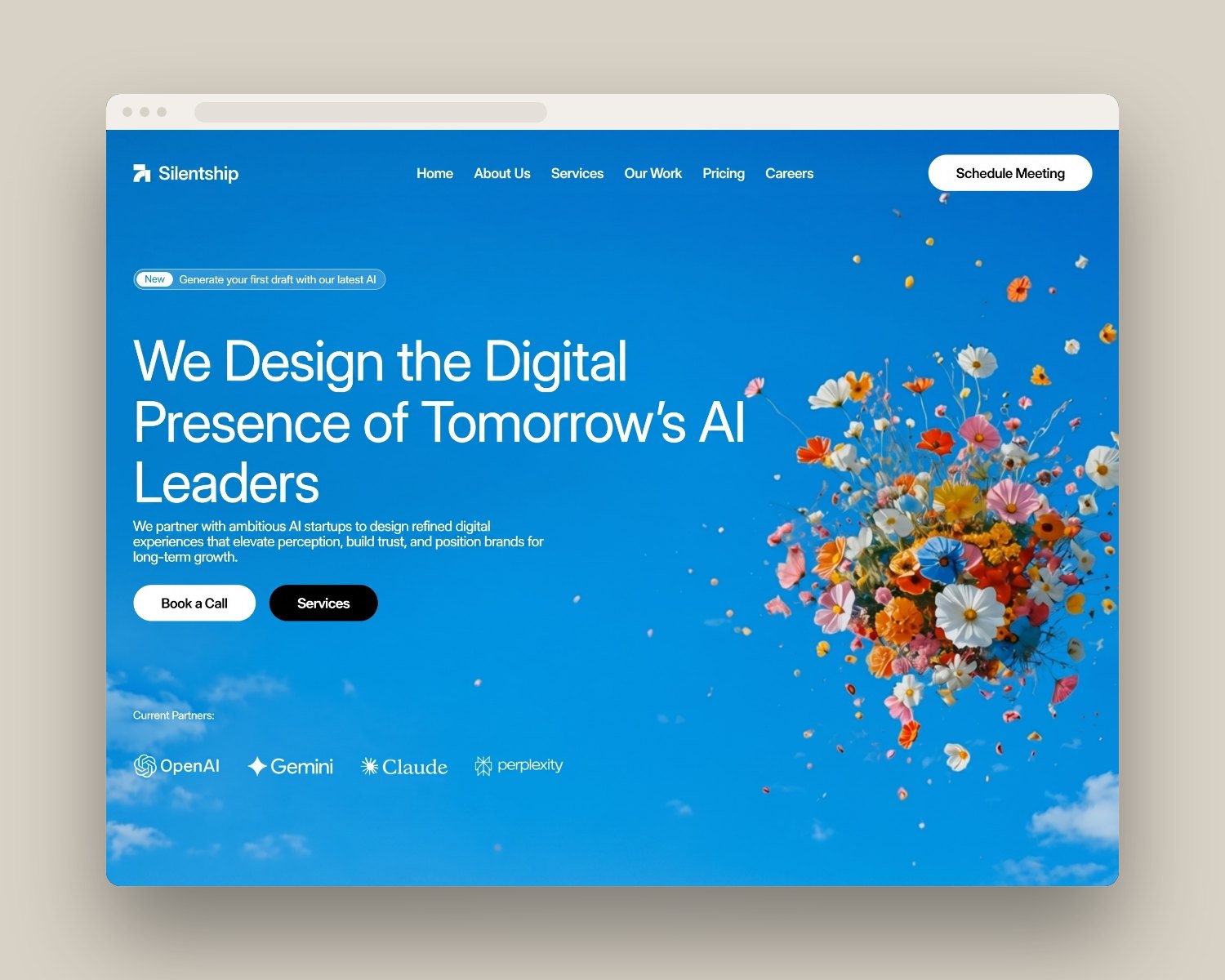 Sky, a bright website style, in a browser window